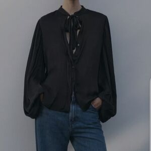Zara Black Tie-Neck Blouse